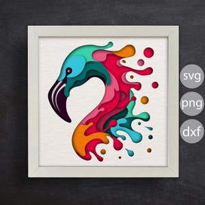 Layered Flamingo SVG, Schattenbox-Vorlage, Vogel 3D SVG Schattenbox, geschichteter Karton, Papierschnitt für Cricut für Silhouette / Einfach zu verwenden