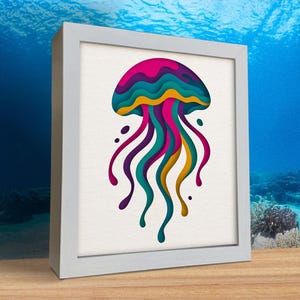 3D Jellyfish Shadow Box SVG - Layered Ocean Animal Light Box Design - Mandala Jellyfish Cut File for Cricut & Silhouette