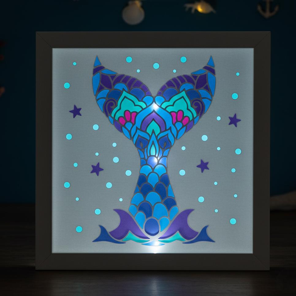 3D Mermaid Tail Shadow Box SVG, Layered Mandala Light Box Template ...