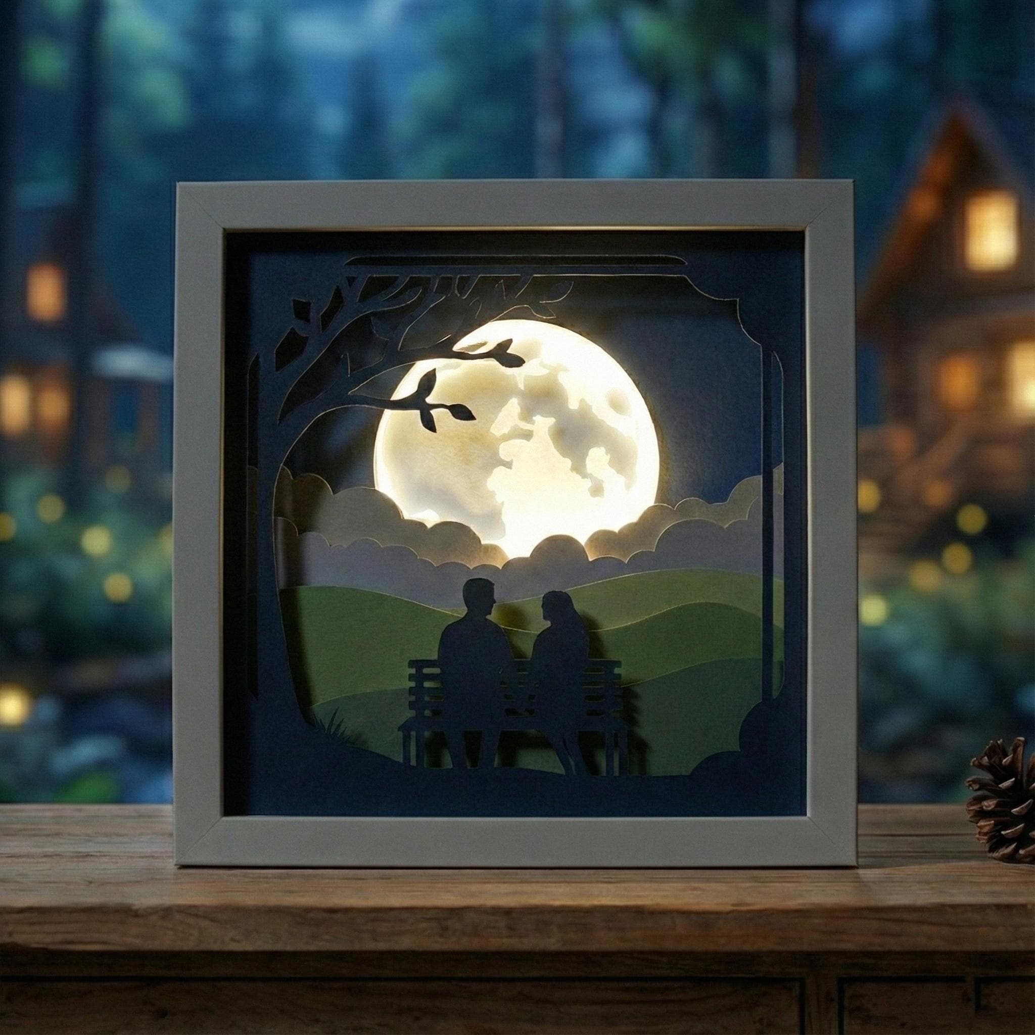 Couple Shadow Box SVG | Valentines Day Wedding Gift | Romantic Moon 3D ...