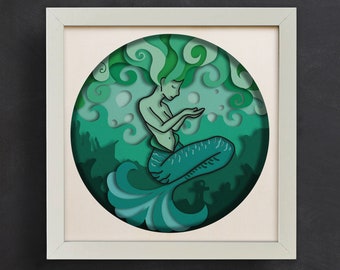 3d Mermaid Svg, Shadow Box, Paper Cut, Light Box, Files for cricut, for Silhouette, Laser Cut Files, Svg, Dxf, Eps, Png Formats