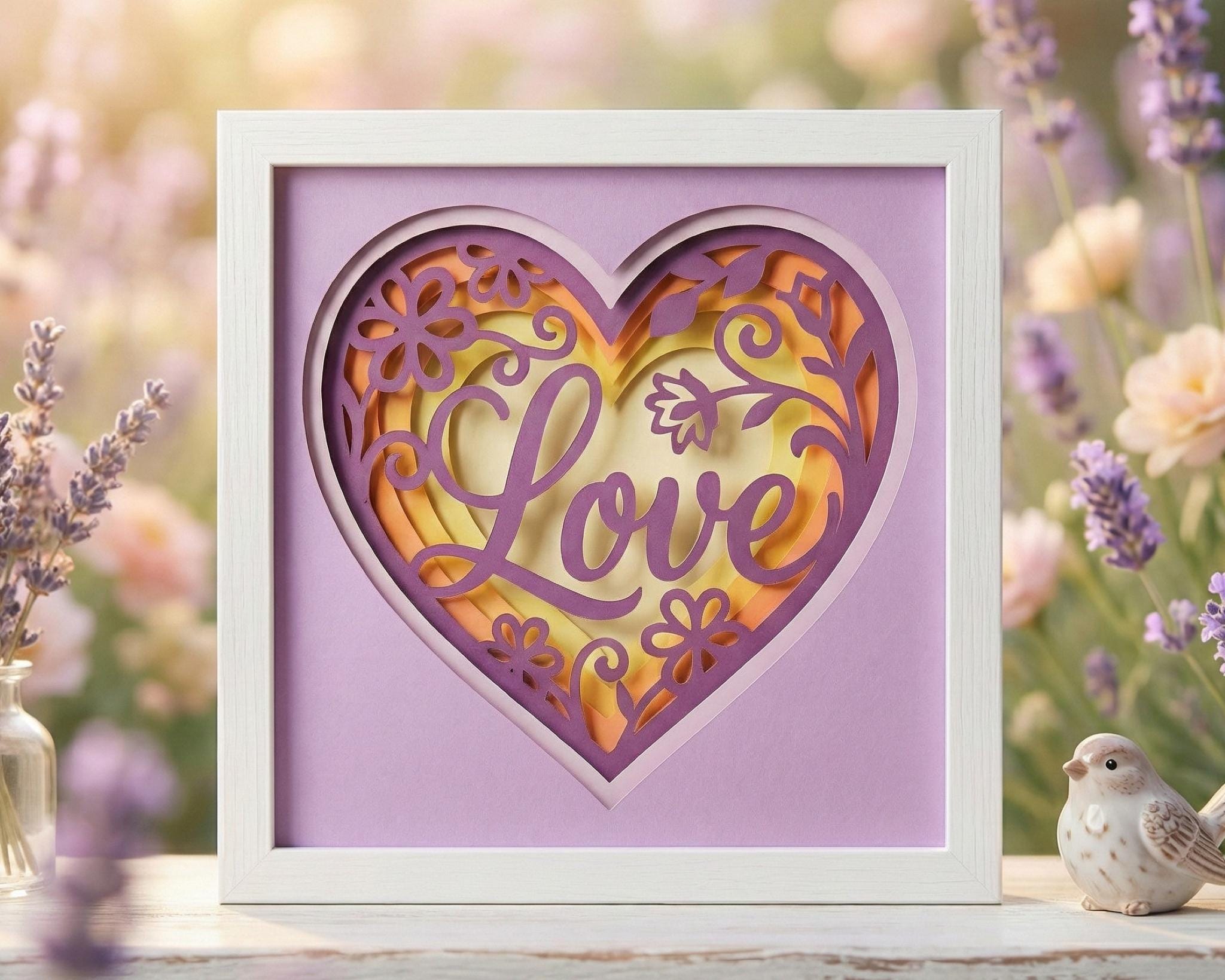 3D Love Heart Shadow Box SVG, Layered Floral Papercut Template ...