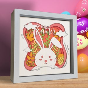 3D Pâques jour de Pâques Shadow Box Svg, Joyeuses Pâques Papercut, fichiers pour cricut, pour Silhouette, découpe CNC, Svg, Dxf, Eps, Formats Png
