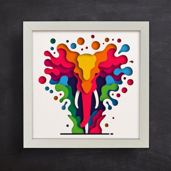 3d Elephant, Shadow Box Templates, Multilayer Svg Files, SVG For Cardstock / 3d Colorful Art / For Cricut / For Silhouette
