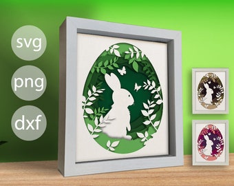 3d Easter Bunny, Shadow Box Template, Happy Easter Svg, Floral Shadow Box, for cricut, for Silhouette, CNC cutting