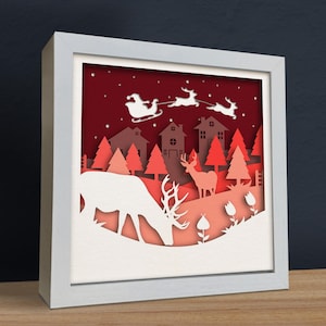 3D Weihnachtslanscape, Schattenbox-Svg, 3D-Weihnachtsschichten, Papierschnittvorlage, Für Cricut, Silhouette, Laser, CNC, einfach zu verwenden
