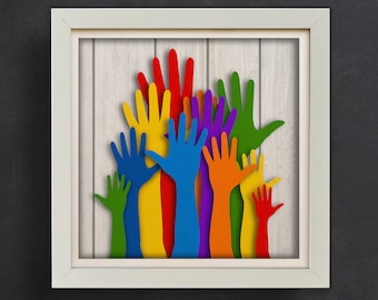 Ilustracja dłoni 3D w formacie SVG, plik Shadow Box w formacie SVG, pliki wycinane z papieru, projekt Cricut 3D, plik Silhouette Cameo w formacie SVG