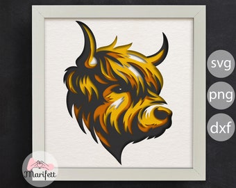 Layered Highland Cow, Shadow Box Templates - 3d Farm Life Svg, Layered Paper, Files for Cricut and Silhouette - Easy to use
