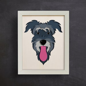 Scatola delle ombre per cani 3D, razza di cane Schnauzer, SVG, SVG per animali domestici 3D, carta tagliata multicolore, file per cricut, per Silhouette, SVG, DXF, Eps, formati Png