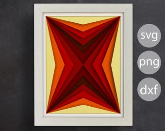 Scatola delle ombre astratta 3D SVG, SVG geometrico 3D, carta tagliata, file per Cricut, per Silhouette, formati SVG, DXF, EPS, Png