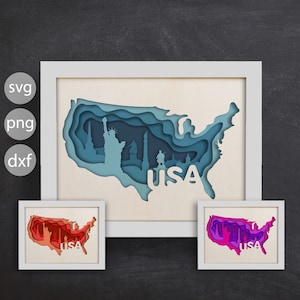 3d USA Karte, Shadow Box svg, 3d Papierschnitt, Laser Cut Files, für Cricut, für Silhouette, CNC cut Files
