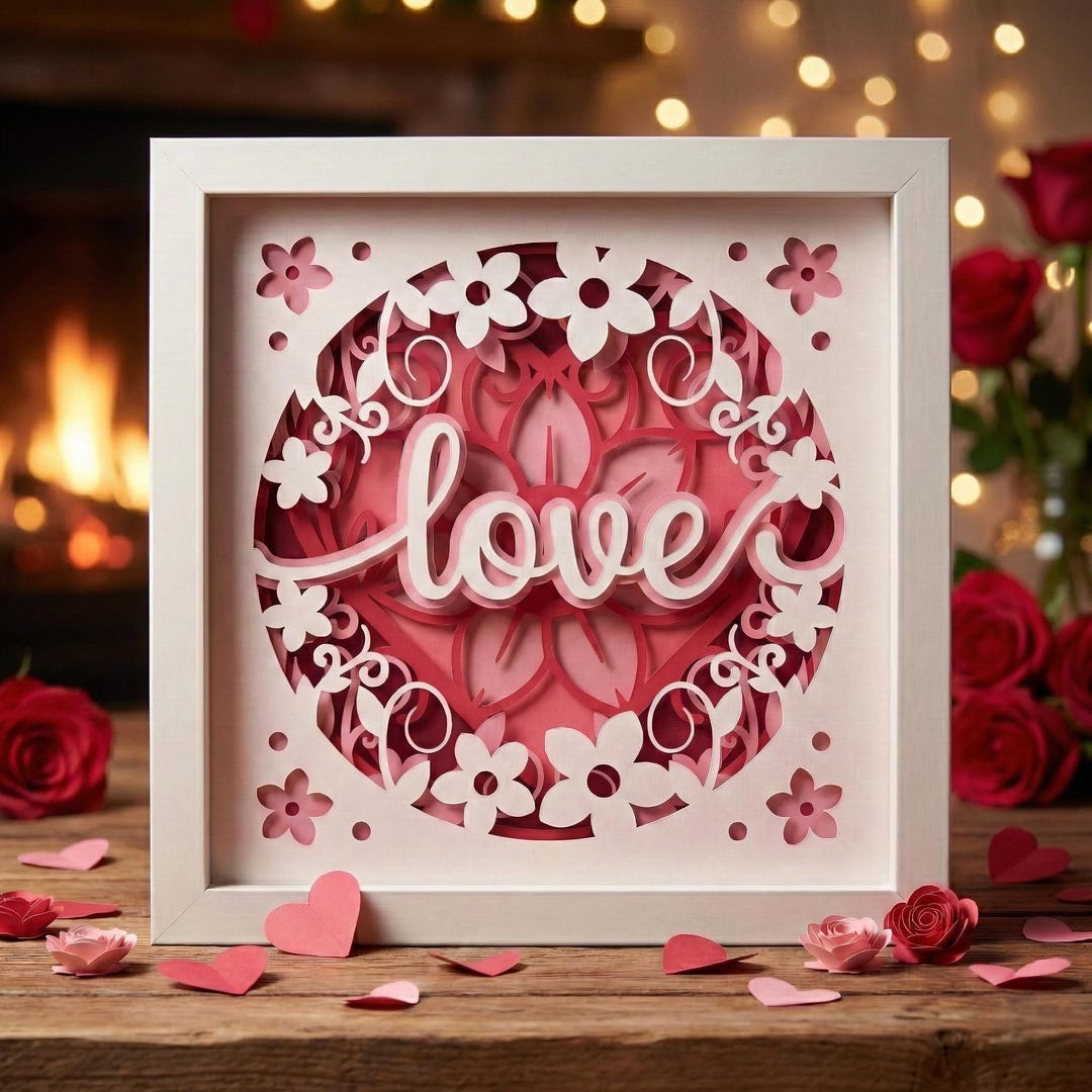 Love Shadow Box SVG, 3D Layered Papercut Template, Valentine's Day Gift ...