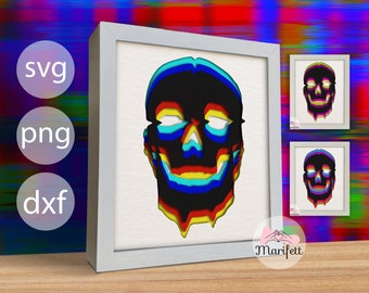 3d Glitch Skull Svg, Shadow Box Templates, Layered Paper Art, Cardstock Svg, For Cricut and Silhouette, Easy to Use