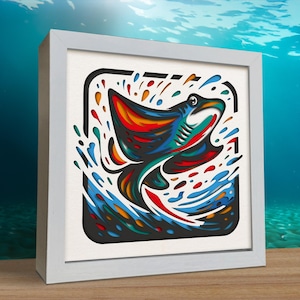 3D Stingray Shadow Box SVG | Layered Ocean Mandala Design | Light Box File for Cricut & Glowforge | Multilayer Sea Animal Laser Cut SVG