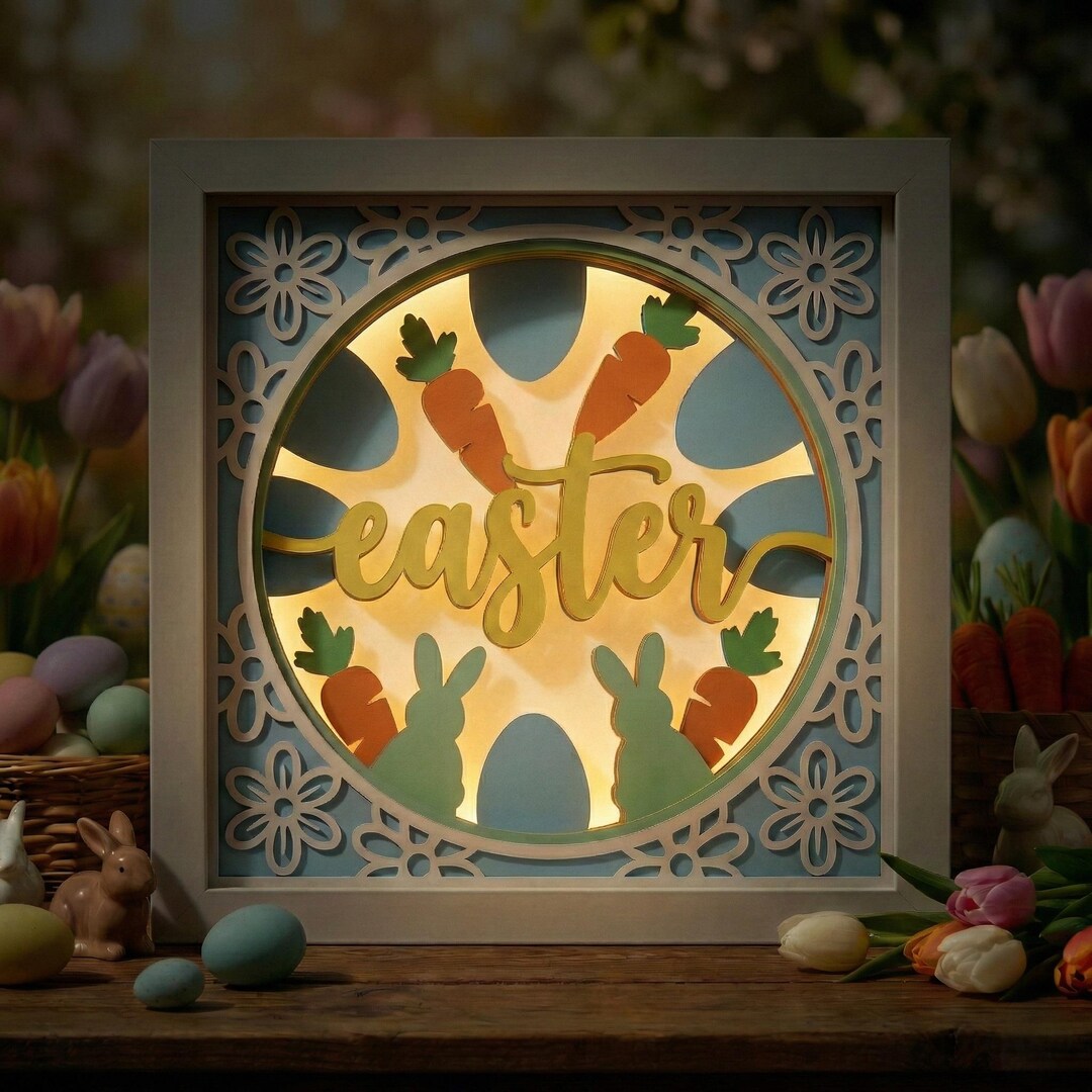 Easter Lightbox SVG | 3D Layered Bunny Paper Cut Template | Spring ...