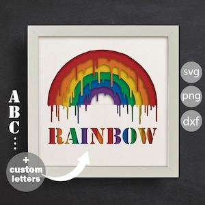 Benutzerdefinierte 3D-Namen-Schattenbox, Regenbogen-Svg, Schichtpapierkunst, Dateien für Cricut und Silhouette, einfach zu verwenden