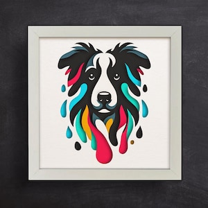 3D Collie Schattenbox Schmuck | 3D Hund SVG für Karton | Bunte Kunst | für Cricut & Silhouette | Einfach zu bedienen