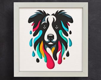 SVG de Border Collie 3D para Caixa de Sombras | SVG de Cachorro 3D para Cartolina | Arte Colorida | para Cricut e Silhouette | Fácil de Usar