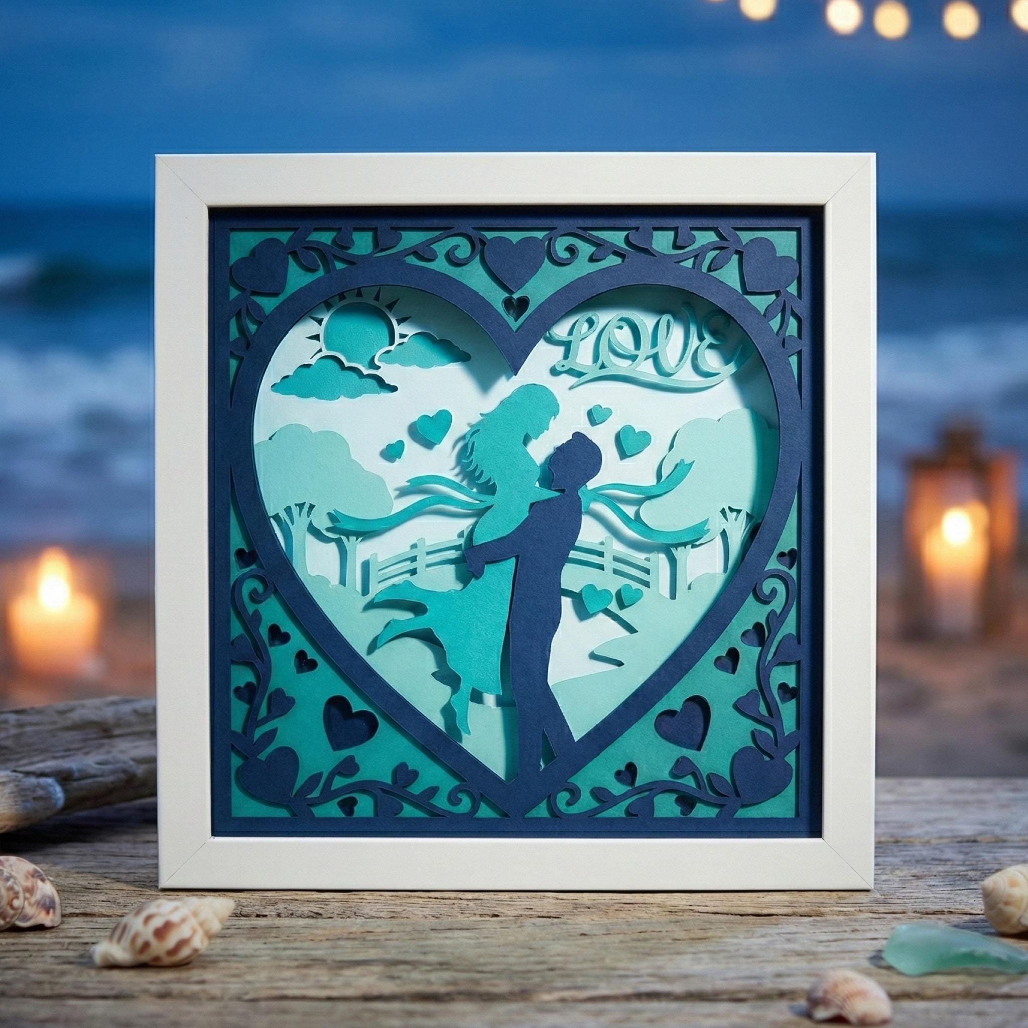 3D Love Shadow Box SVG, Valentines Day Couple Papercut, Layered Heart ...