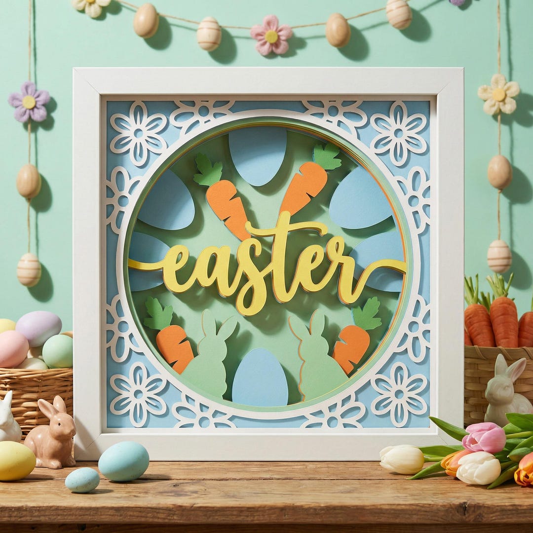 Easter Shadow Box SVG, 3D Layered Bunny and Carrot Paper Cut, Spring ...