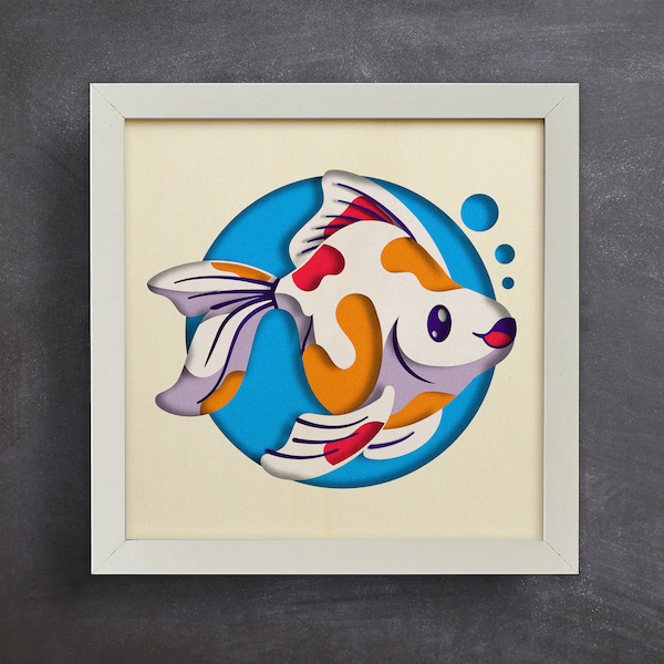 3d Fish Svg, Shadow Box Svg, Paper cut, Gold Fish Svg, Files for cricut, for Silhouette, Svg, Dxf, Eps, Png Formats