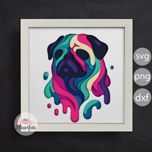 Layered Pug Dog SVG, Shadow Box Template, Dog 3D SVG Shadowbox, Layered Cardstock 7, Paper Cut for Cricut