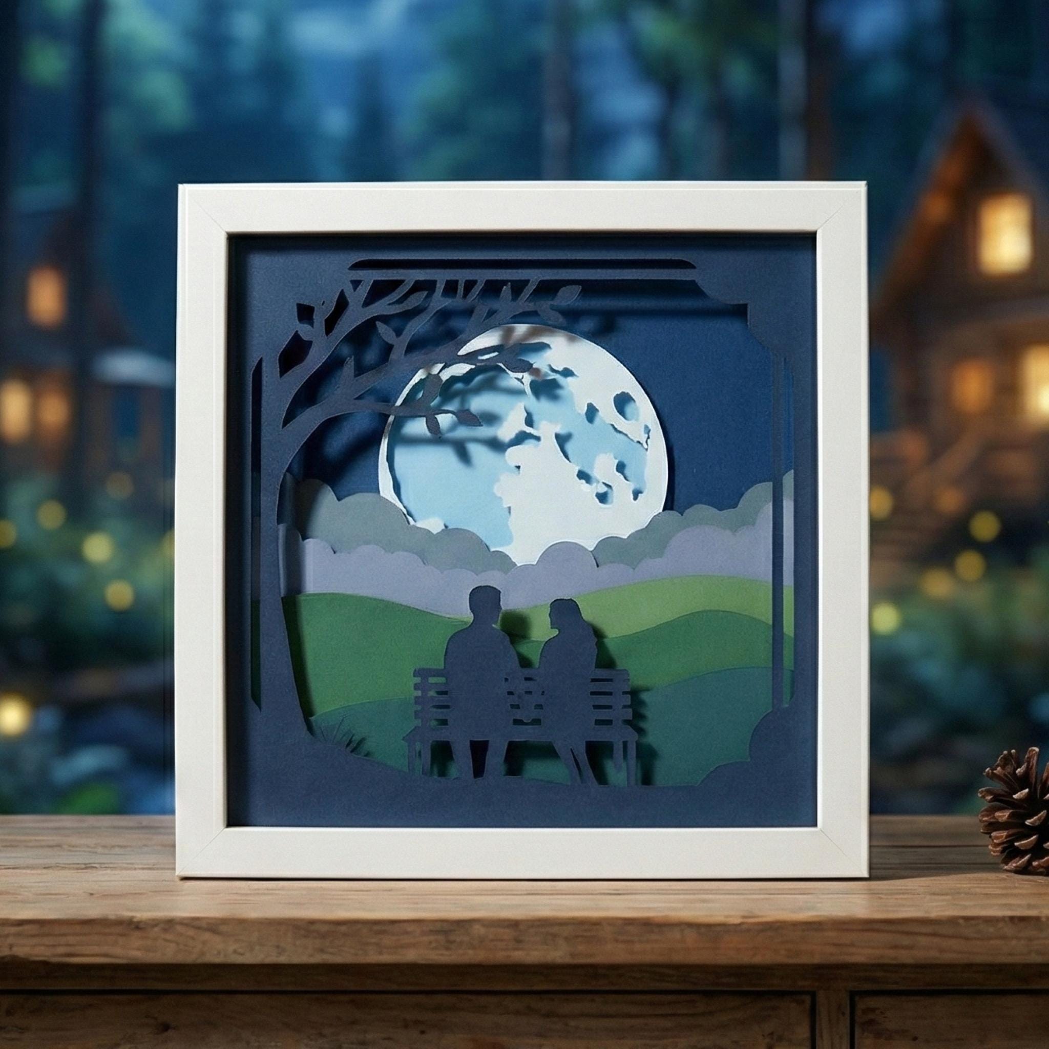 Couple Shadow Box SVG | Valentines Day Wedding Gift | Romantic Moon 3D ...