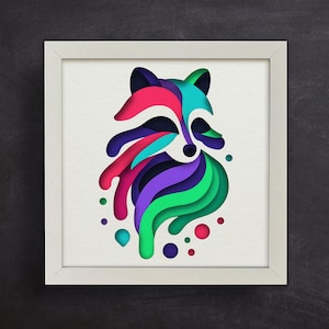 3D Raccoon SVG / Modelo de caixa de sombra em camadas para cartolina / Racoon 3D Mandala / Cricut & Silhouette Crafting / Multicamadas para laser