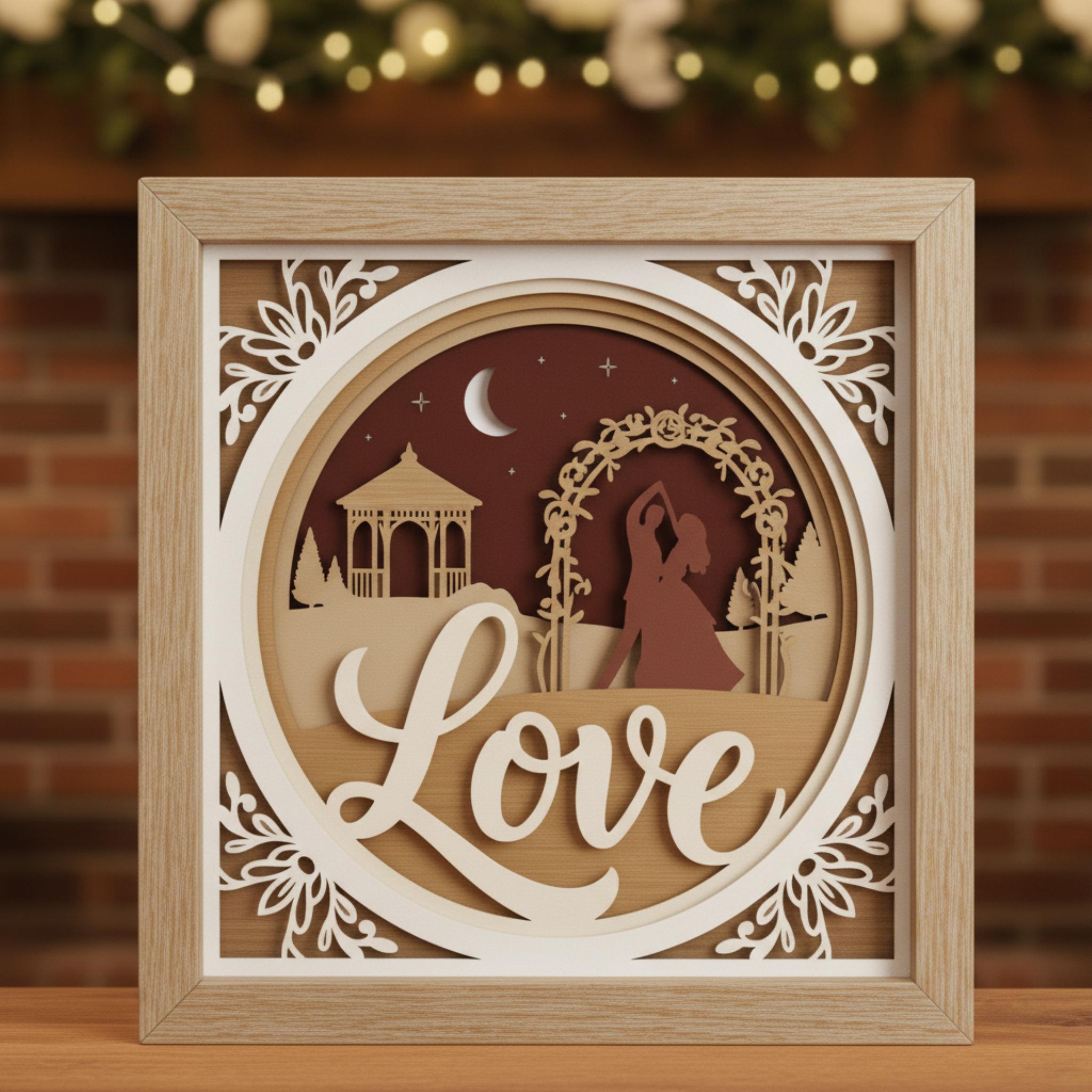 3D Wedding Shadow Box SVG | Love Couple Gazebo Papercut | Romantic ...