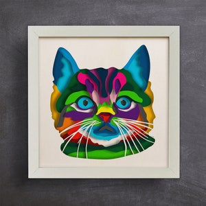 Svg chat 3D, Svg de la boîte de l'ombre, modèles de papier découpé, animaux 3D, boîte décorative, fichiers pour cricut, pour Silhouette, Svg, Dxf, Eps, Png