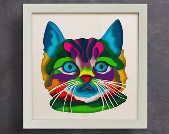 3d Cat Svg, Shadow Box Svg, Paper Cut Templates, 3d Animals, Decorative Shadow box, Files for cricut, for Silhouette, Svg, Dxf, Eps, Png