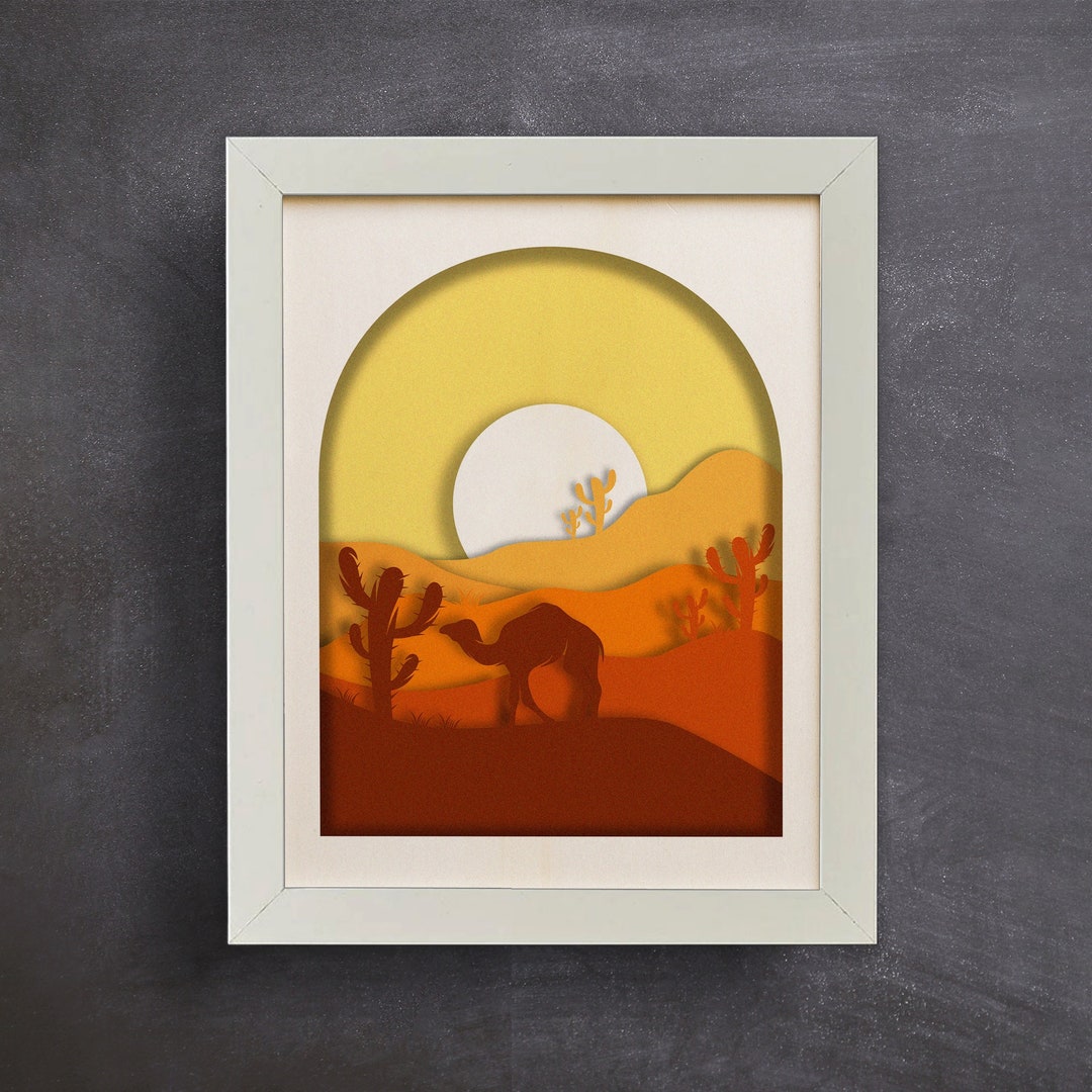 3d Desert Shadow Box SVG, Camel Svg, 3d Cricut Projects, 3d Landscape ...