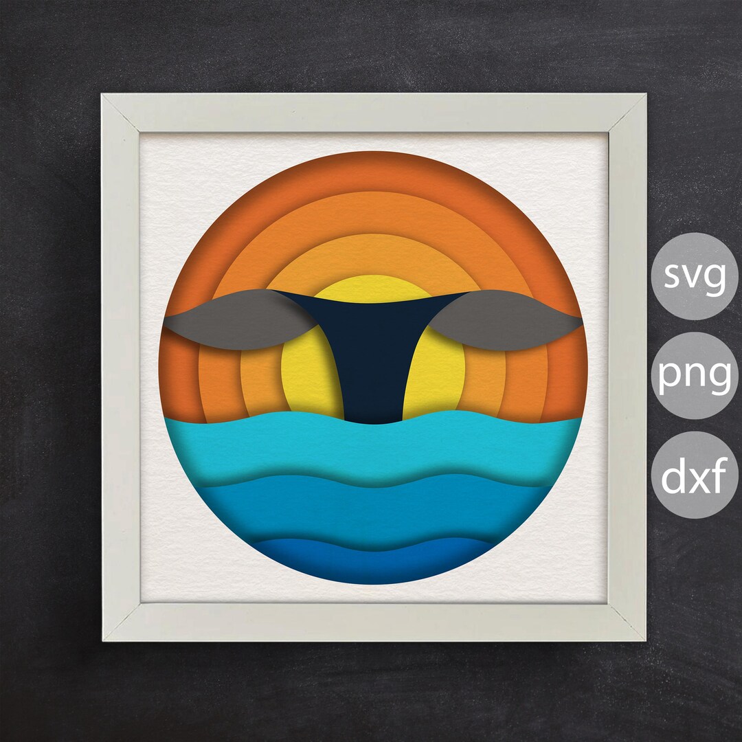 3d Whale and Sunset, Paper Cut Files, Shadow Box Svg, for Cricut, 3d ...