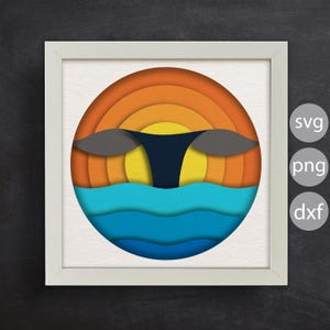 3d Whale and Sunset, Paper Cut Files, Shadow Box Svg, For Cricut, 3d Papercraft, Laser Cut Files