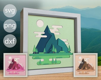 3d Mountain Landscape, Shadow Box Templates, 3d Landscape Svg, Layered View, Files for cricut, for Silhouette, CNC cutting, Easy to Use