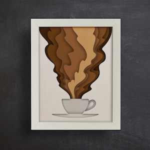 3D Coffee Svg, Shadow Box, modello di carta tagliata, per Cricut e Silhouette, facile da usare