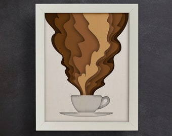 3D Coffee SVG Shadow Box – Layered Papercut Template for Cricut & Silhouette | Kitchen Wall Art | Coffee Bar Decor Digital Download