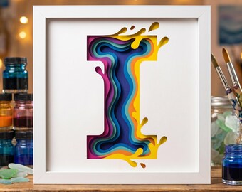 3D Letter I SVG, Layered Alphabet Shadow Box, Splash Initial Cut File for Cricut, Liquid Typography Monogram Vector, Papercut Design