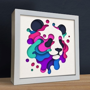 3D Panda Svg, modèles Shadow Box, conceptions multicouches, SVG pour papier cartonné / 3D animaux colorés / pour Cricut / pour silhouette / facile à utiliser