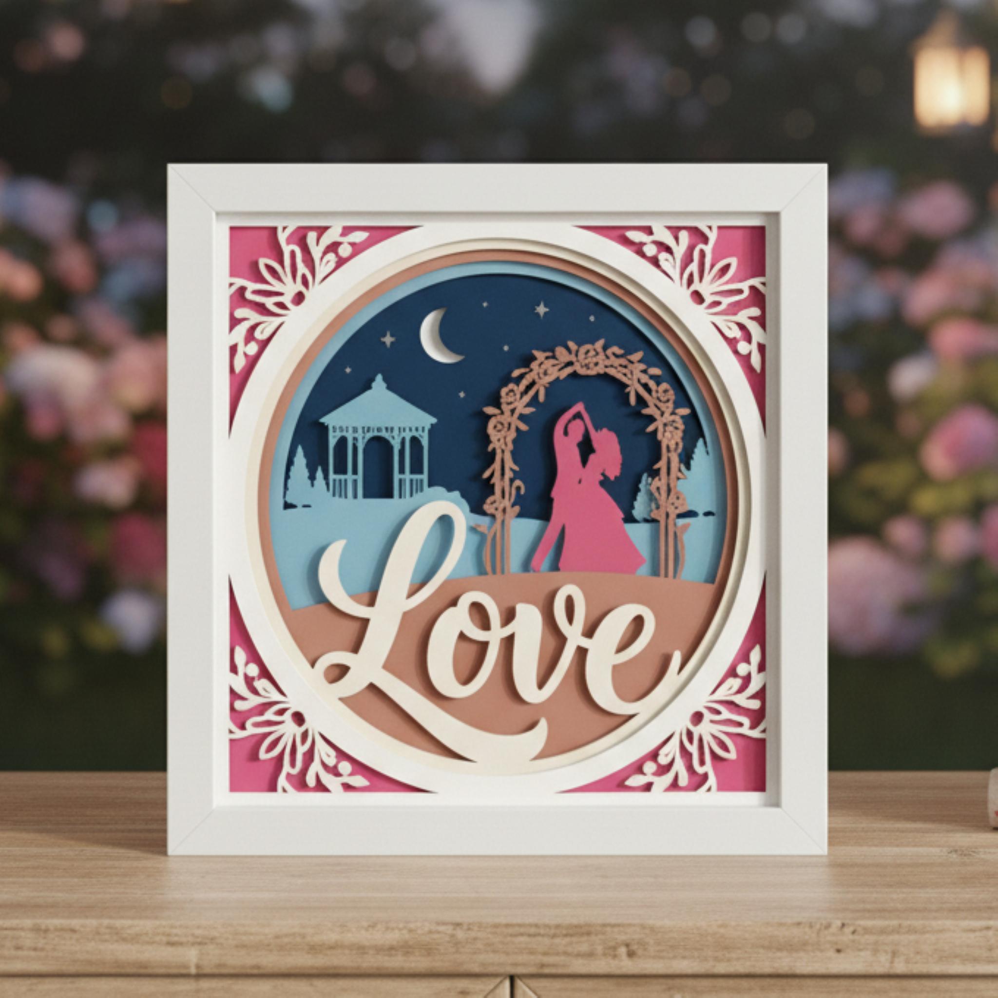3D Wedding Shadow Box SVG | Love Couple Gazebo Papercut | Romantic ...