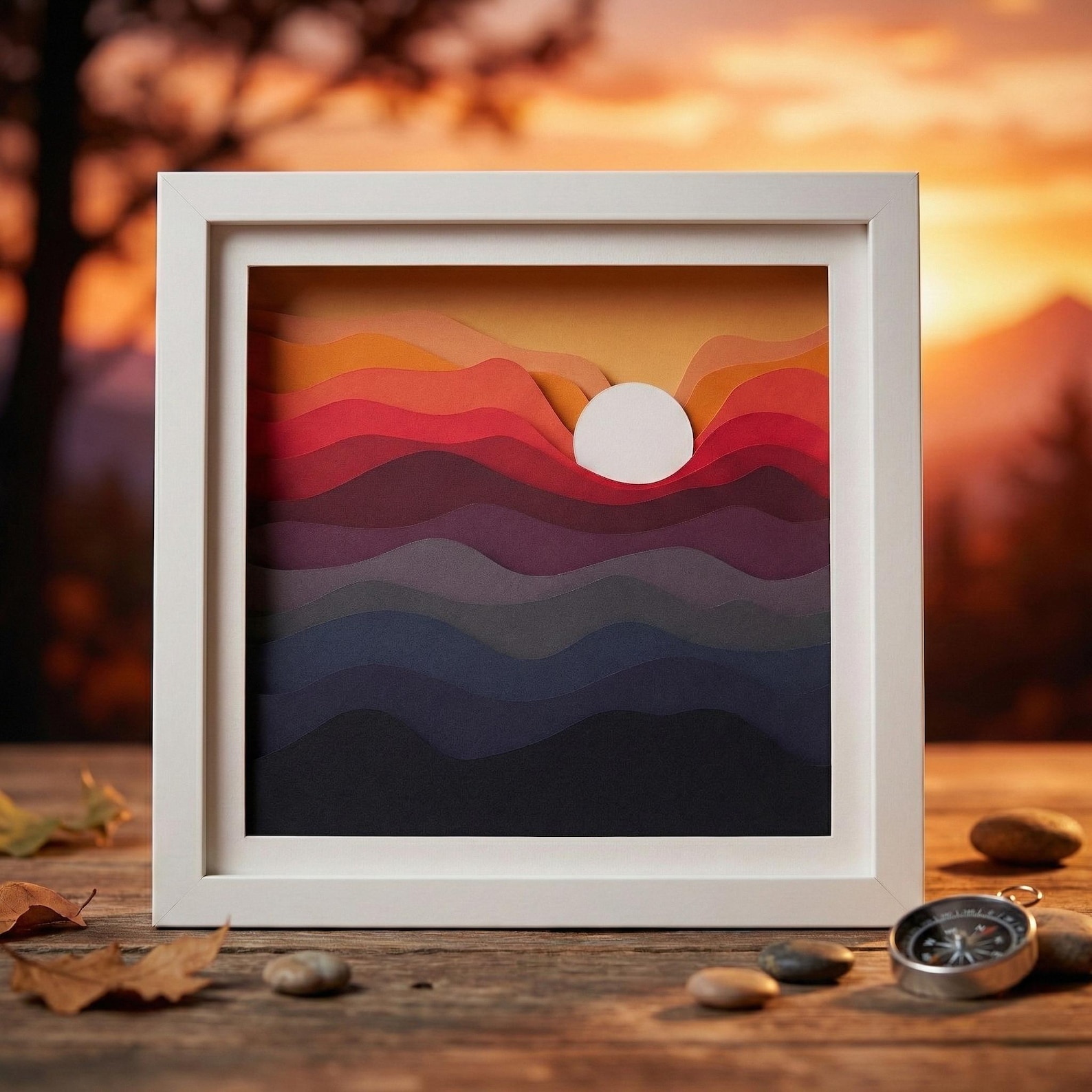 3D Mountain Sunset Shadow Box SVG | Layered Paper Cut Landscape ...