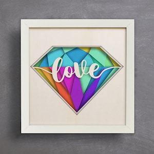 3D Diamond Shadow Box Svg, Walentynki Svg Warstwowa Sztuka Papierowa, Ślubne Pudełko Cienia, Prezenty Rocznicowe, Pliki Do Cricut i Silhouette