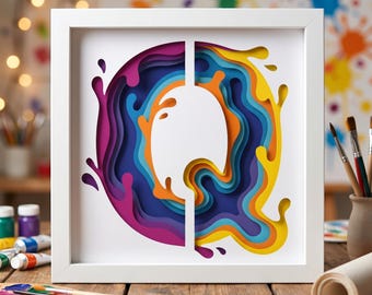 3D Letter Q SVG, Layered Alphabet Shadow Box, Splash Initial Cut File for Cricut, Liquid Typography Monogram Vector, Papercut Design