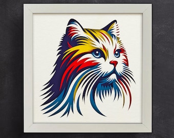 3d Cute Cat, Shadow Box Templates, SVG For Cardstock / 3D Cat Shadow Box / 3d Boho Svg / Pet Memorial Box/ For Cricut/ For Silhouette