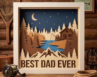 Fishing Cabin Shadow Box SVG, Layered Papercut Light Box Template (Digital Download)
