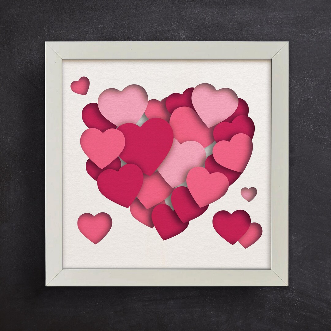 3D Love and Heart Shadow Box SVG, Valentines Day Svg, Layered Paper Art ...