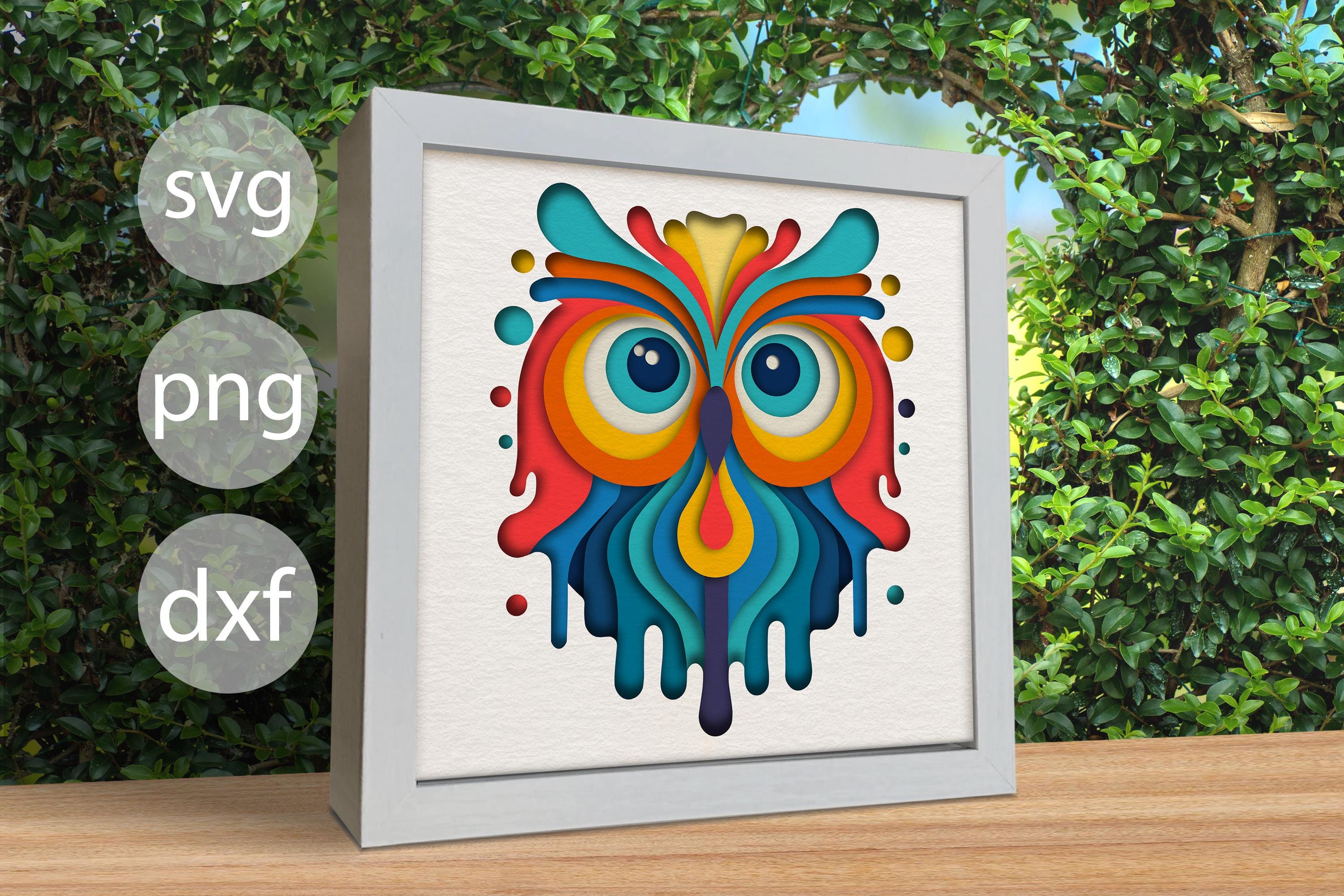 3d Colorful Owl, Shadow Box Templates, SVG For Cardstock / 3D Owl Shadow Box / 3d Bird Svg / For Cri