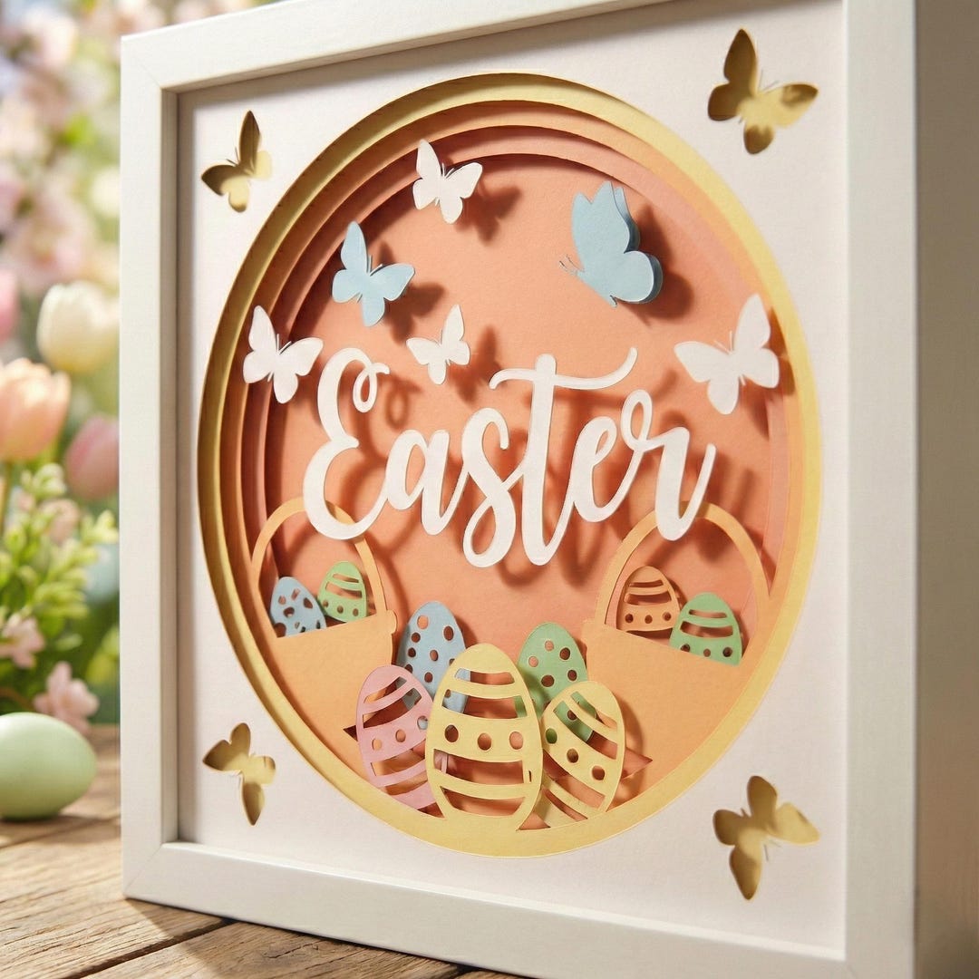 Easter Shadow Box SVG, 3D Layered Paper Cut Template, Spring Butterfly ...