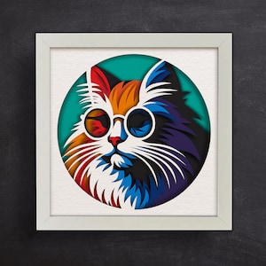 3d  Cat, Shadow Box Templates, SVG For Cardstock / 3D Cat Shadow Box / 3d Colorful Cat / Pet Memorial Box/ For Cricut/ For Silhouette