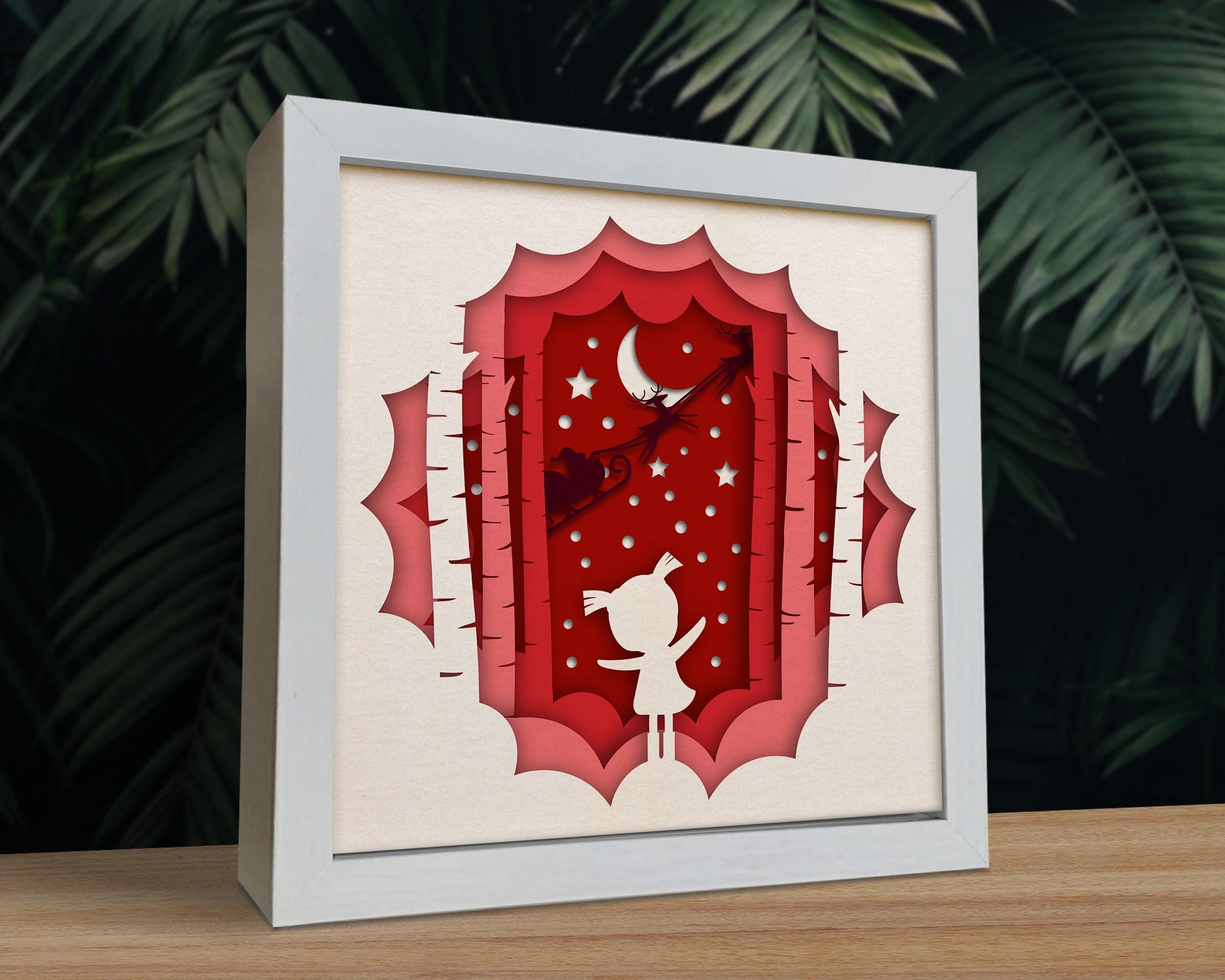 3DクリスマスシャドーボックスSVG：サンタと女の子の切り絵
